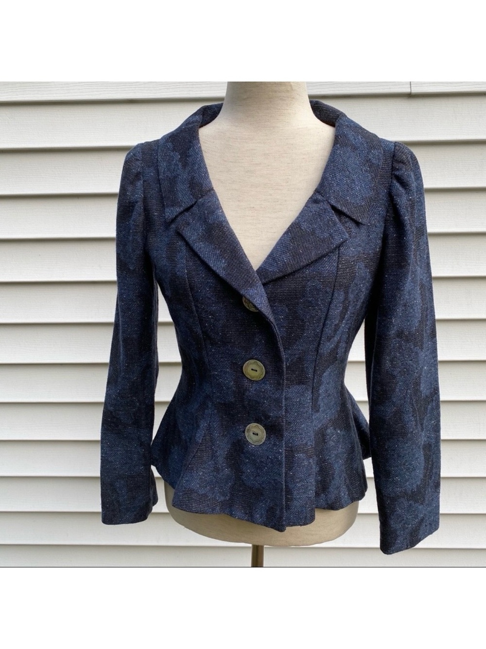 LULI JACKET BLAZER BLUE PRINT FITTED SHIMMER Size 4